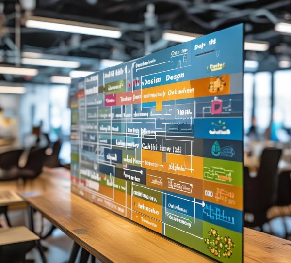 从创意到落地，流程图展示整个咨询过程，涵盖从创意到设计、设计到开发、开发到实施、实施到监控等各个方面。